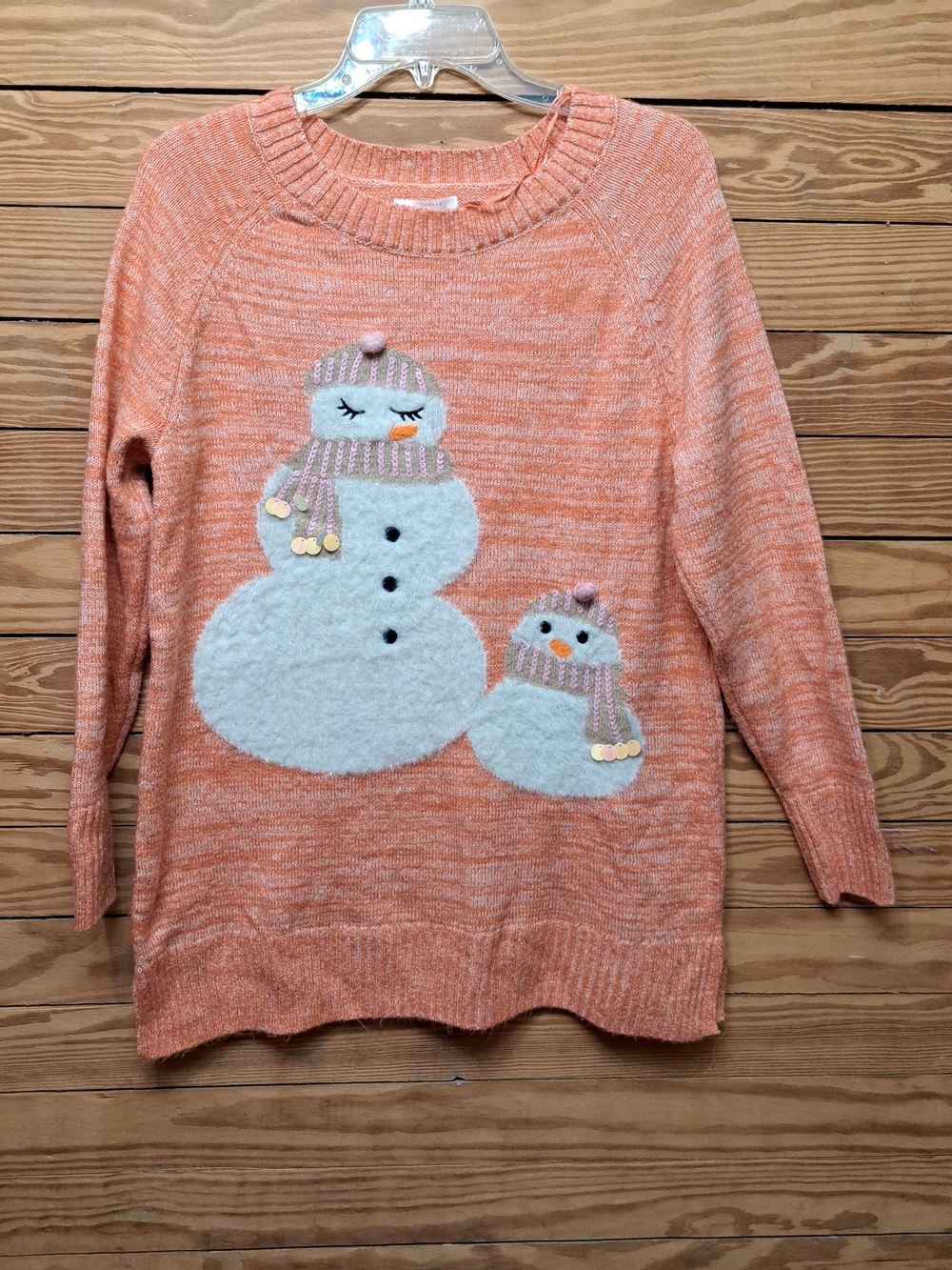 LC Lauren Conrad Peach Snowman Sweater with Sequin Accents